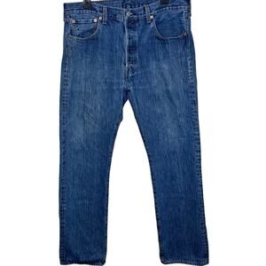 Levi's 501 Straight Leg Jeans 35 Mens Med Wash Mid Rise 100% Cotton Button Fly